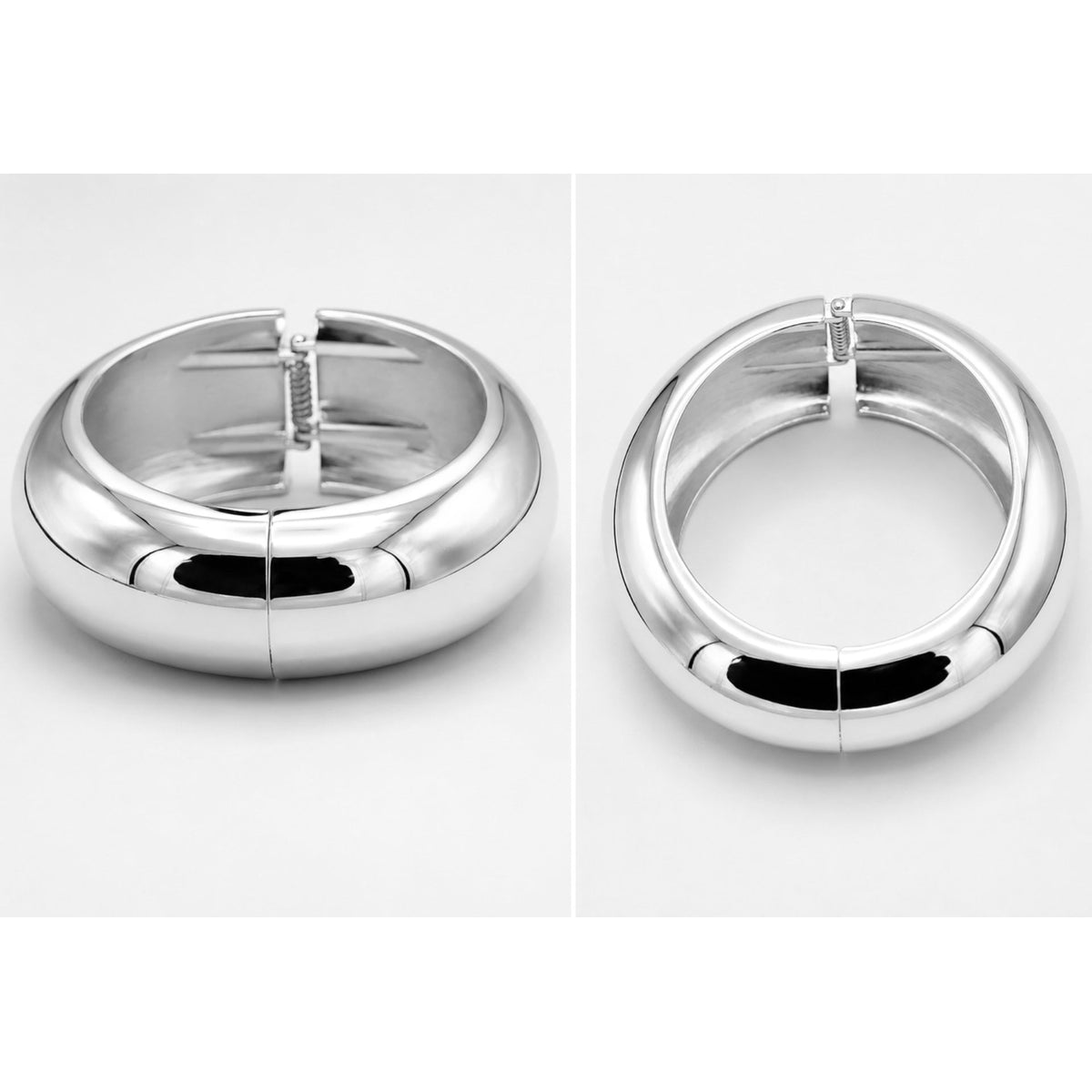 Women's Plus Size Silver-Tone Chunky Dome Hinge Bangle Bracelet | Wide Tapered Statement Cuff Bracelet | Fashion Costume Jewelry # HB4929PLUS-R(PG9/B136/B155)