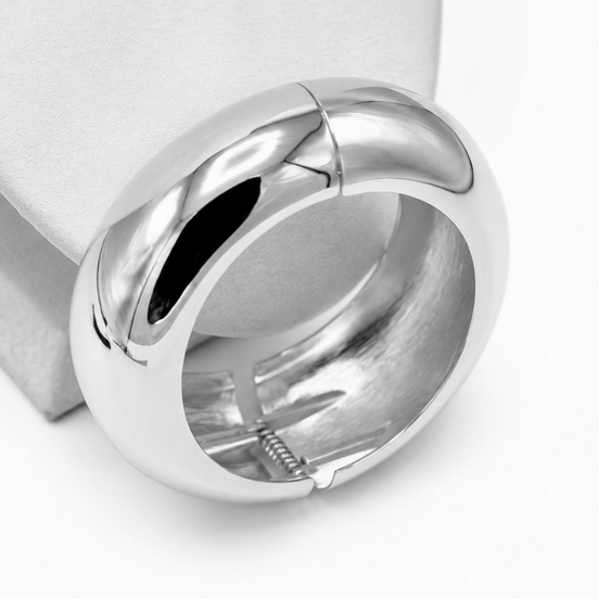 Women's Plus Size Silver-Tone Chunky Dome Hinge Bangle Bracelet | Wide Tapered Statement Cuff Bracelet | Fashion Costume Jewelry # HB4929PLUS-R(PG9/B136/B155)