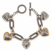 azza Women's Two-Tone Twisted Cable Link Heart Charm Bracelet with Toggle Clasp, 8