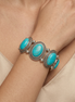 Bohemian Elegance: Oval Turquoise & Textured Silver Stretch Bracelet #HNB78371_SIL_OX-TRQ(JF1)