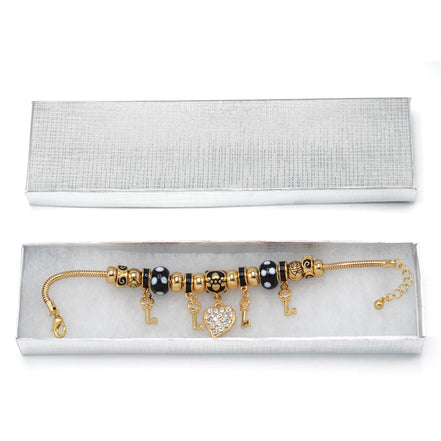 Gold Black Resin Beads Heart And Key Crystal Charm Bracelet  #HNB82320GBK