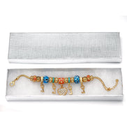 Gold Multi Color Beads Heart And Key Crystal Charm  Bracelet #HNB82320GMT
