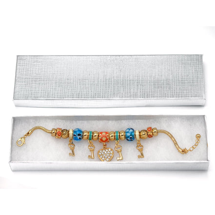 Gold Multi Color Beads Heart And Key Crystal Charm  Bracelet #HNB82320GMT