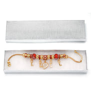 Gold Red Resin Beads Heart And Key Crystal Charm Bracelet#HNB82320GRD