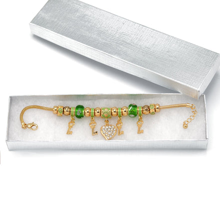 Gold Green Resin Beads Heart And Key Crystal Charm Bracelet #HNB82320GGR