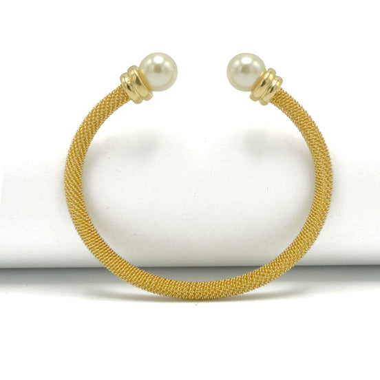 Gold plated mesh and pearl cuff Bracelet#HNB90838GD