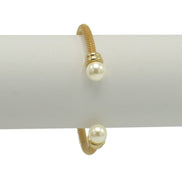 Gold plated mesh and pearl cuff Bracelet#HNB90838GD