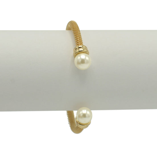 Gold plated mesh and pearl cuff Bracelet#HNB90838GD