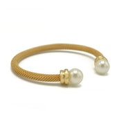 Gold plated mesh and pearl cuff Bracelet#HNB90838GD