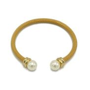 Gold plated mesh and pearl cuff Bracelet#HNB90838GD
