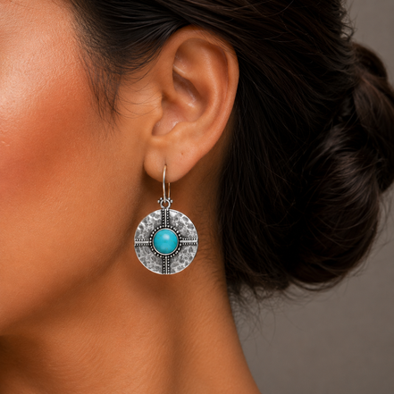 Vintage Silver-Tone Turquoise Medallion Drop Earrings 1.5" #HNE15222SLTQ ()