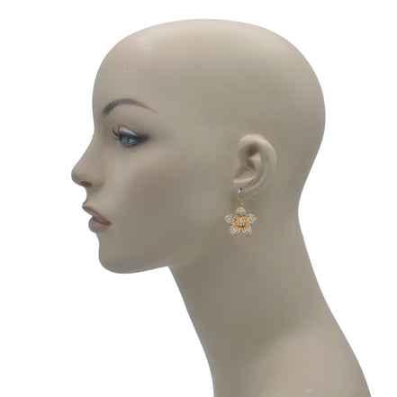GOLD CRYSTAL FLOWER EARRINGS #HNE81779GDCR (GF1)