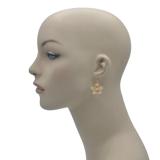 GOLD CRYSTAL FLOWER EARRINGS #HNE81779GDCR (GF1)