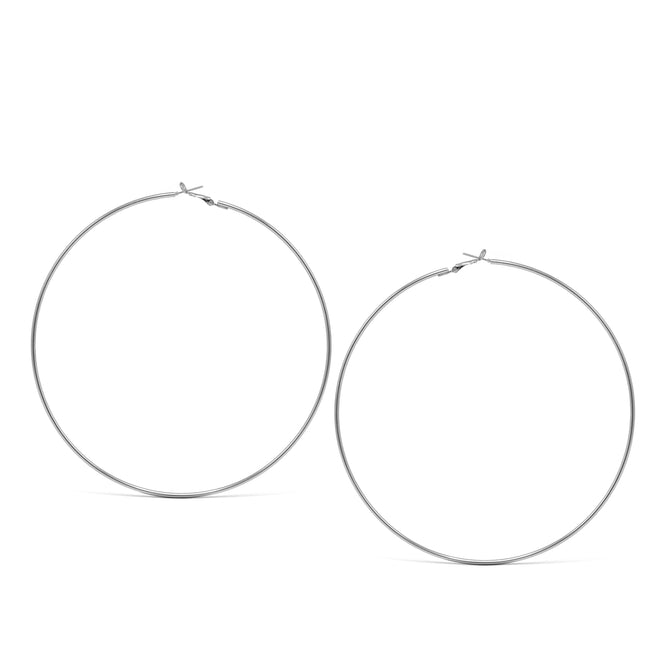 SILVER ROUND 4.75" INCH DIAMETER LARGE AND THIN HOOP EARRINGS#HNE90614SL(LG2)