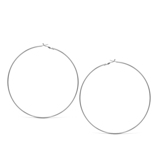 SILVER ROUND 4.75" INCH DIAMETER LARGE AND THIN HOOP EARRINGS#HNE90614SL(LG2)