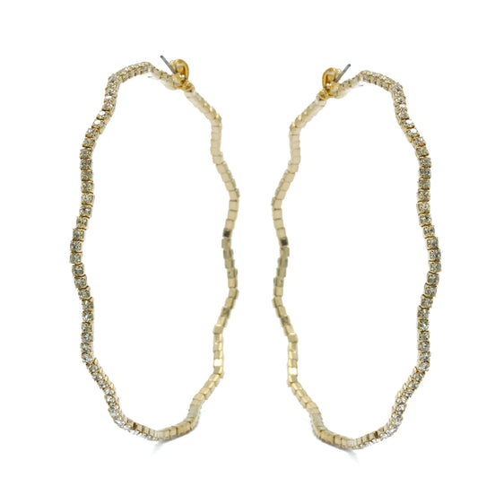 GOLD RHINESTONE HOOP EARRINGS 3" INCH DIAMETER #HNE90615GD(IC26)