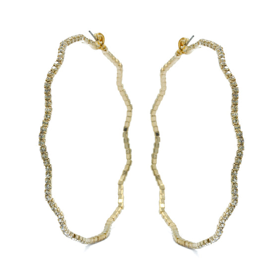 GOLD RHINESTONE HOOP EARRINGS 3" INCH DIAMETER #HNE90615GD(IC26)