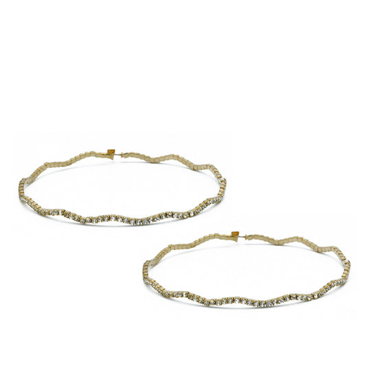 GOLD RHINESTONE HOOP EARRINGS 3" INCH DIAMETER #HNE90615GD(IC26)