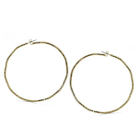 GOLD RHINESTONE HOOP EARRINGS 3" INCH DIAMETER #HNE90615GD(IC26)