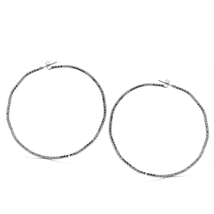 SILVER RHINESTONE HOOP EARRINGS 3" INCH DIAMETER#HNE90615RD(IC25)