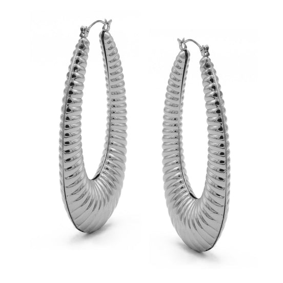 SILVER OVAL HOOP EARRINGS#HNE90616SL(SC15/LD10)