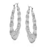 SILVER BAMBOO HOOP EARRINGS#HNE90617SL(GC16)