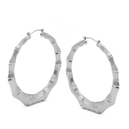 SILVER BAMBOO HOOP EARRINGS#HNE90618SL(AD14/FH24)