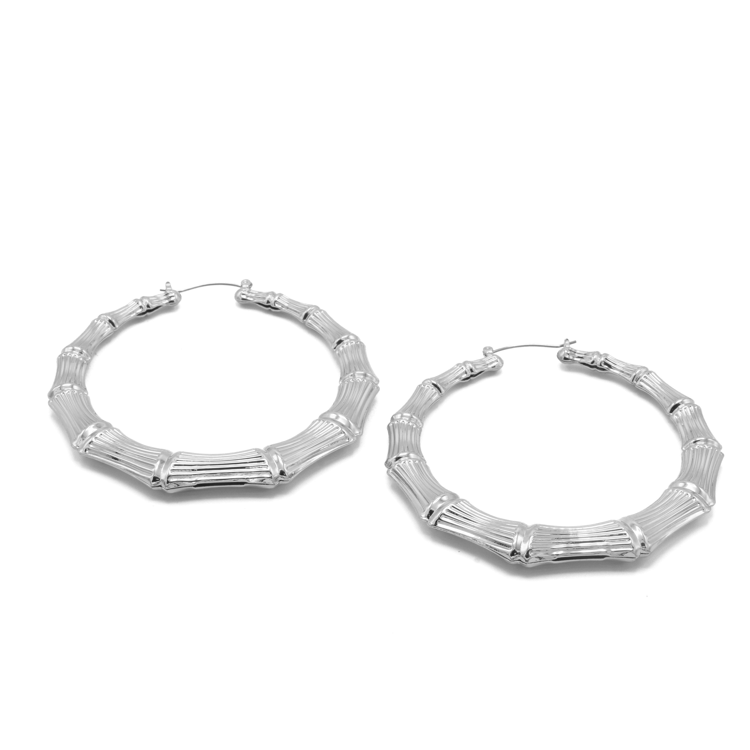 SILVER BAMBOO HOOP EARRINGS#HNE90618SL(AD14/FH24)