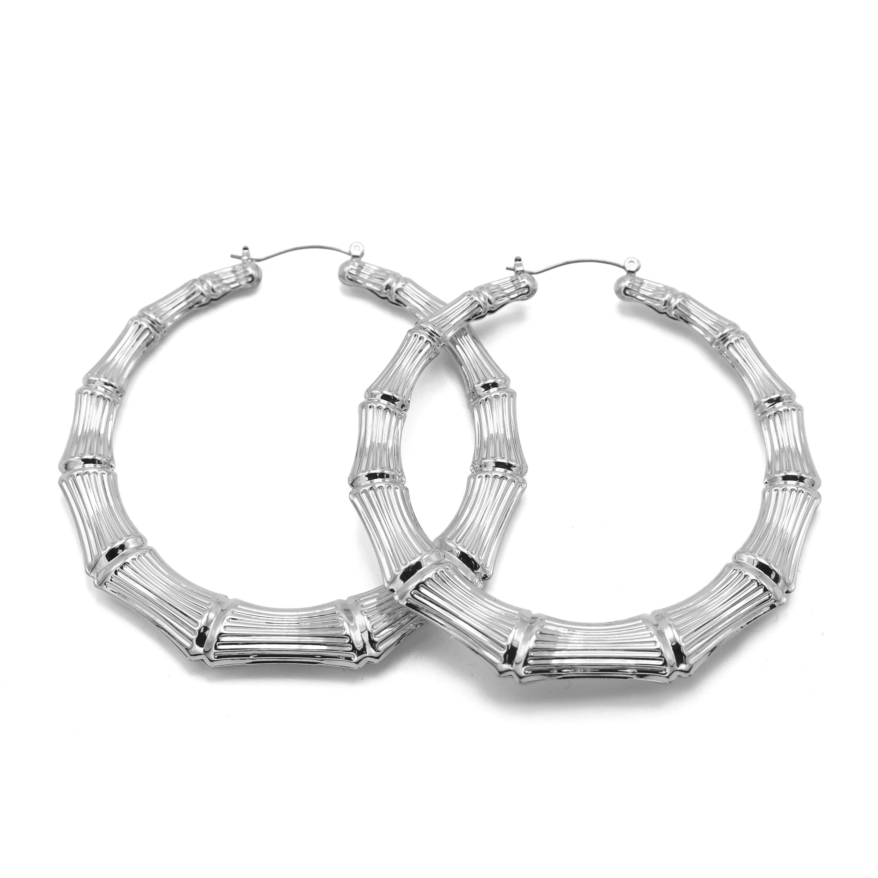 SILVER BAMBOO HOOP EARRINGS#HNE90618SL(AD14/FH24)