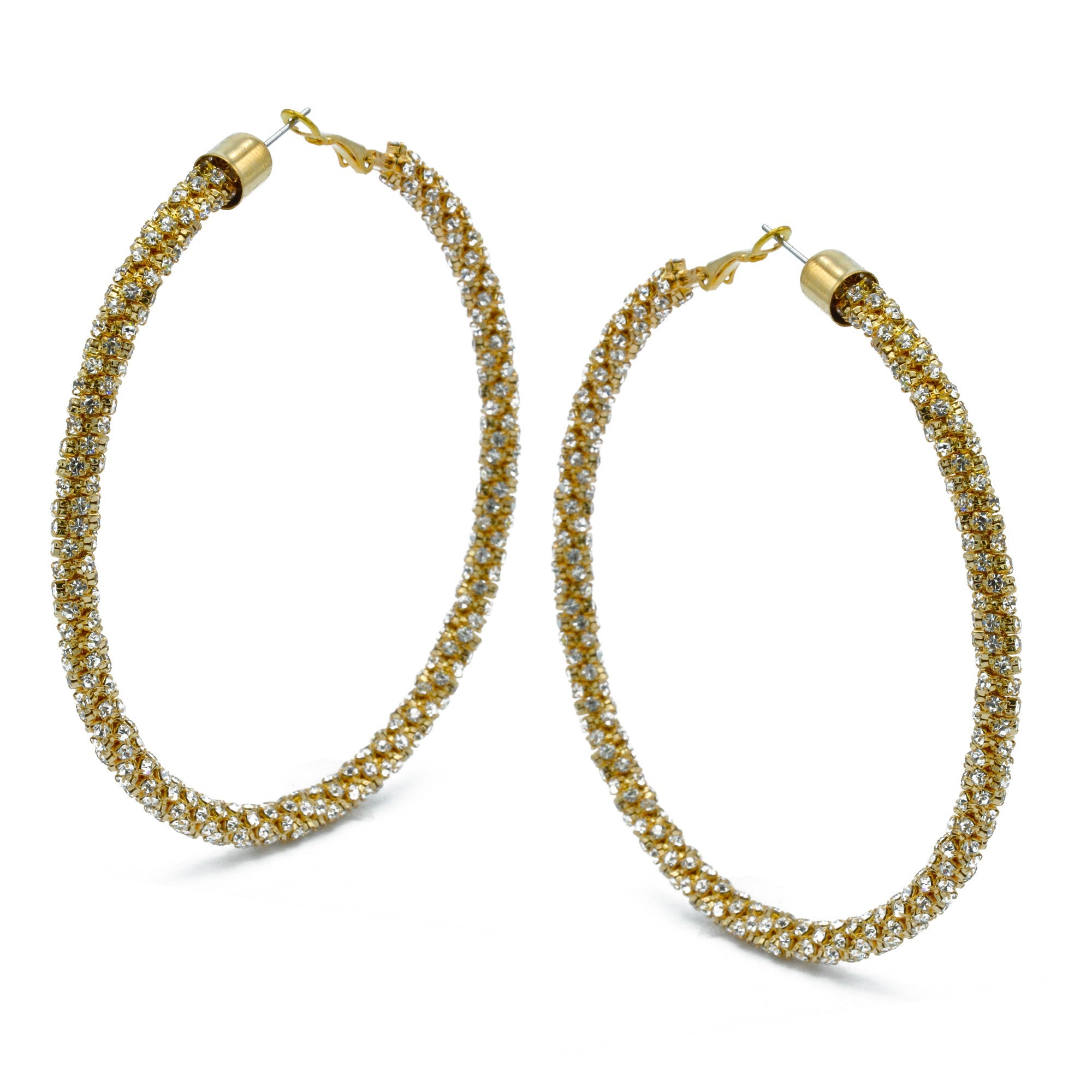 Gold Rhinestone Wrapped Hoop Earrings – 3