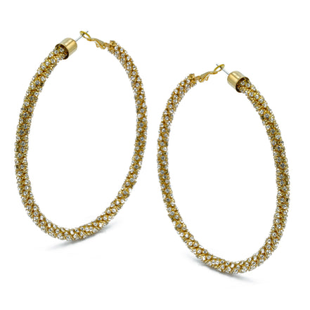 Gold Rhinestone Wrapped Hoop Earrings – 3" Statement Hoops#HNE90638(HE1)