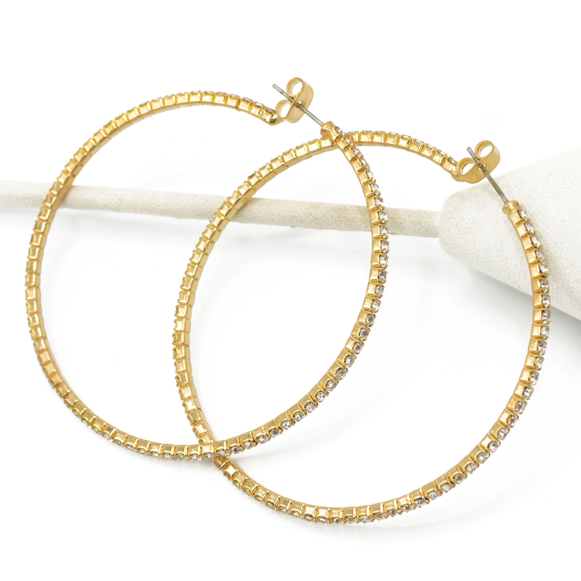 GOLD CRYSTAL RHINESTONE HOOP EARRINGS SET # HNE90639GC(ME5)
