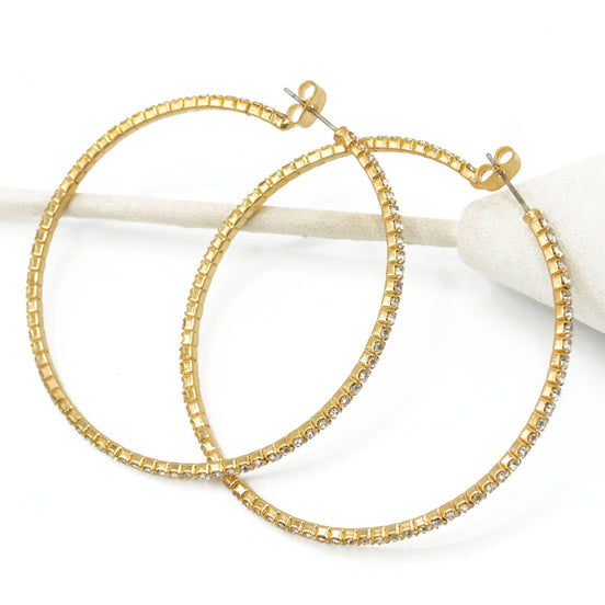 GOLD CRYSTAL RHINESTONE HOOP EARRINGS SET # HNE90639GC(ME5)