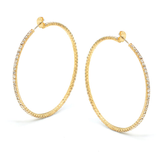 GOLD CRYSTAL RHINESTONE HOOP EARRINGS SET # HNE90639GC(ME5)