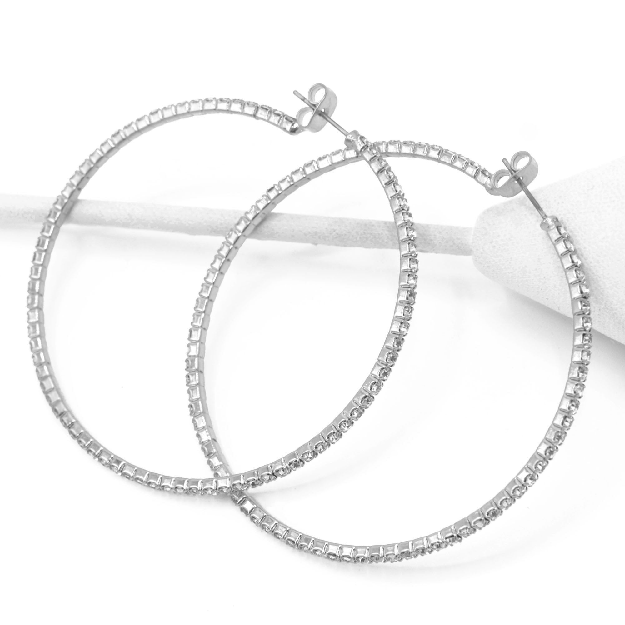 SILVER CRYSTAL RHINESTONE HOOP EARRINGS SET # HNE90639RC(ME6)
