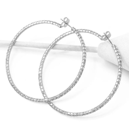 SILVER CRYSTAL RHINESTONE HOOP EARRINGS SET # HNE90639RC(ME6)