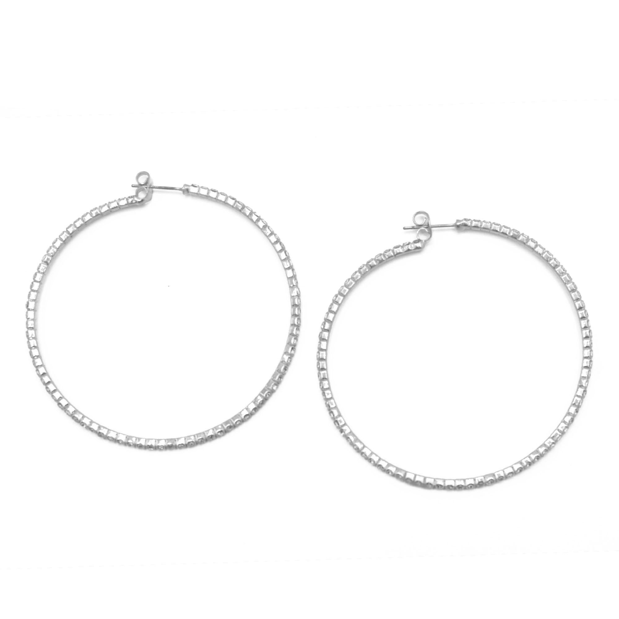 SILVER CRYSTAL RHINESTONE HOOP EARRINGS SET # HNE90639RC(ME6)