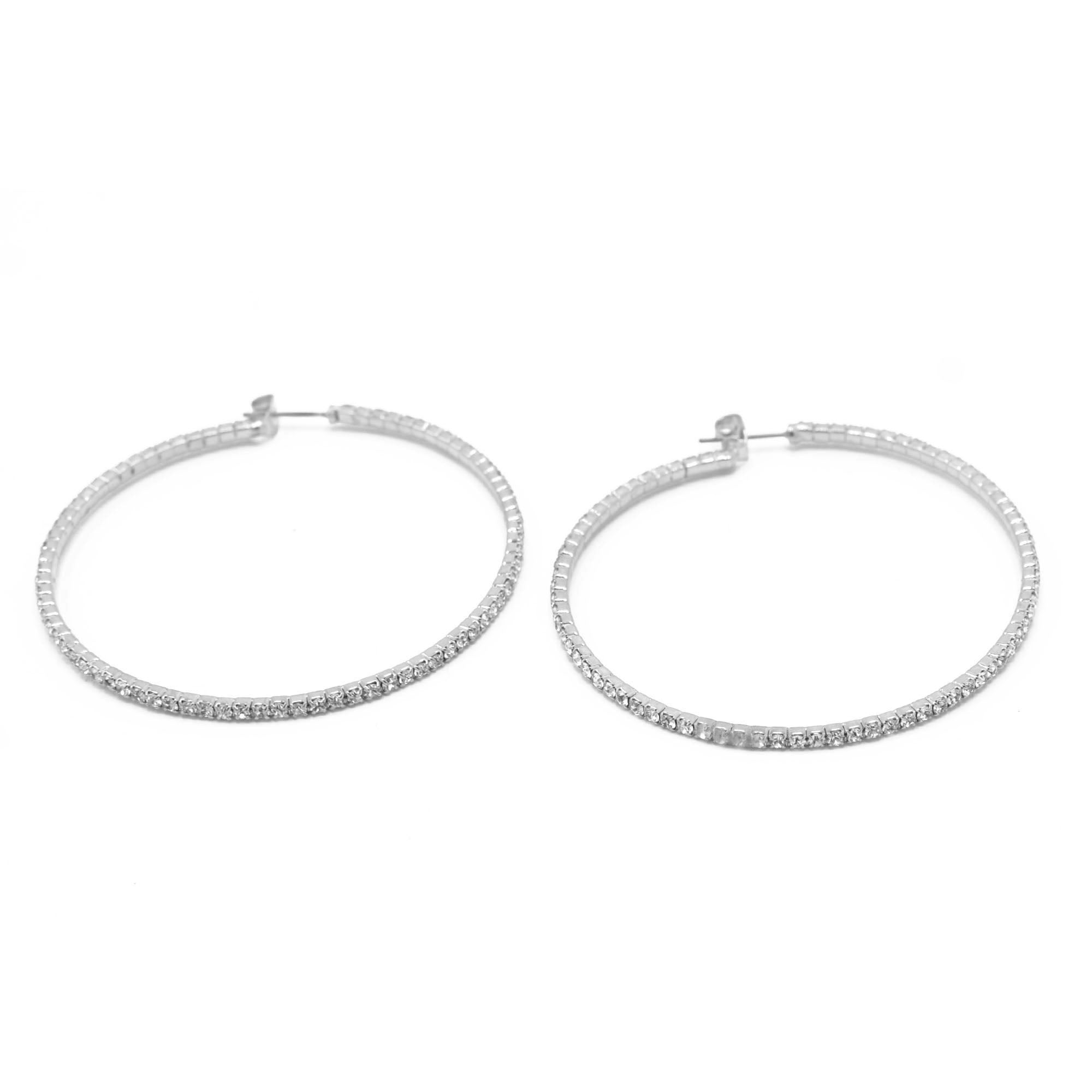 SILVER CRYSTAL RHINESTONE HOOP EARRINGS SET # HNE90639RC(ME6)