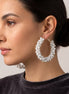 Tazza Women's Chunky White Faux Pearl Hoop Earrings | Silver-Tone Beaded Cluster Statement Hoops | Elegant Bridal & Evening Fashion Costume Jewelry # HNE90691RDWH(RD12)