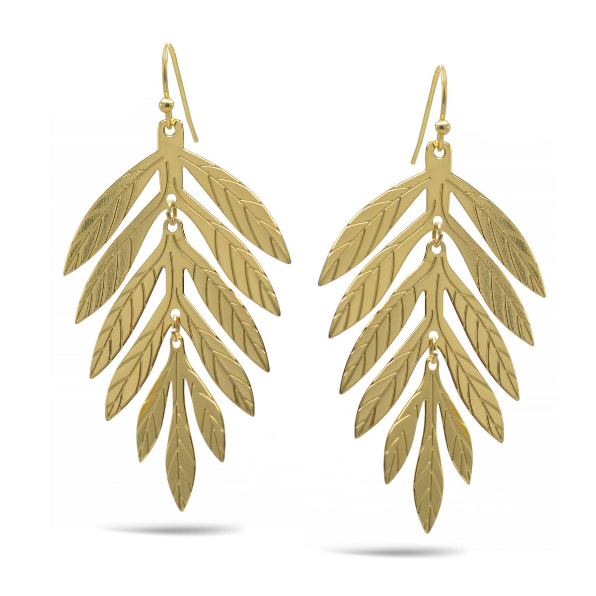 Tropical Textured Gold Metal Drop Earrings #HNE90851GD (AH19)