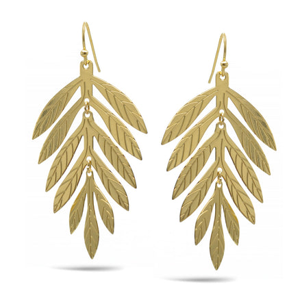 Tropical Textured Gold Metal Drop Earrings #HNE90851GD (AH19)