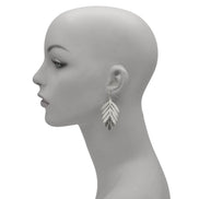 Tropical Textured  Rhodium Metal Drop Earrings #HNE90851RD (AH19)