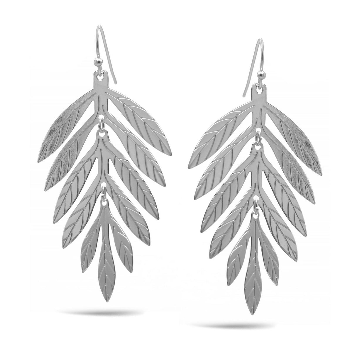 Tropical Textured  Rhodium Metal Drop Earrings #HNE90851RD (AH19)
