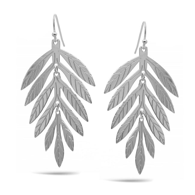 Tropical Textured  Rhodium Metal Drop Earrings #HNE90851RD (AH19)