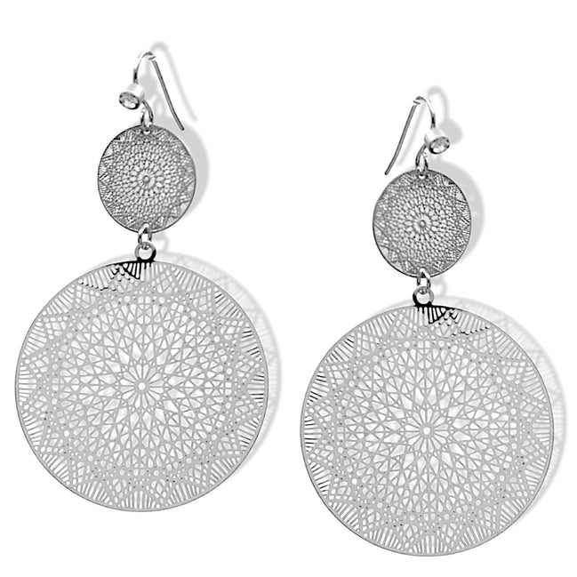 Rhodium Filigree Disc chandelier Earrings#HNE90912RD(SF2)