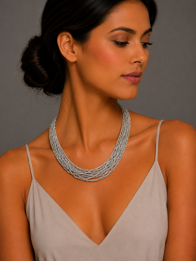 Rhodium Multi-layer Link chain necklace 18" #HNN77713_RHODIUM(OC14,DE6)