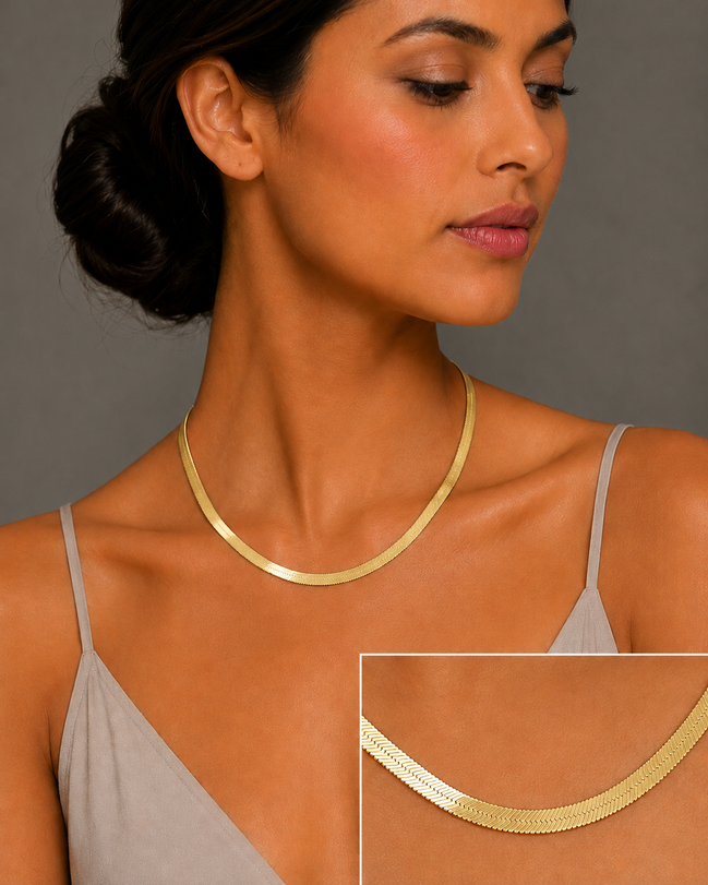 GOLD FLAT SNAKE CHAIN NECKLACE # HNN90674GD(OB21)