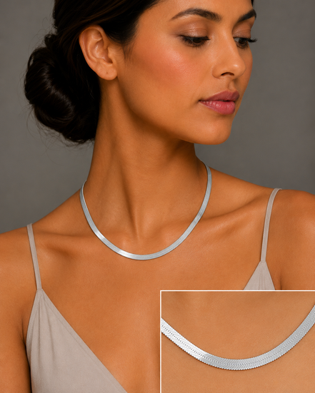Rhodium Flat Snake Chain Necklace  #HNN90674RD(OA22)