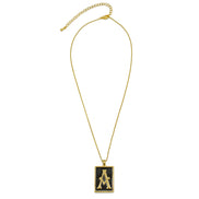 GOLD BLACK INITIAL LETTER (A) RECTANGLE PENDANT SHORT CHAIN NECKLACE #HNN90739-A