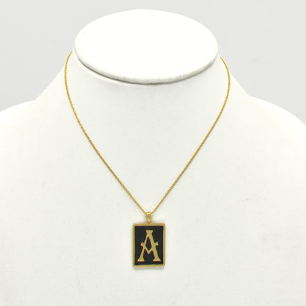 GOLD BLACK INITIAL LETTER (A) RECTANGLE PENDANT SHORT CHAIN NECKLACE #HNN90739-A